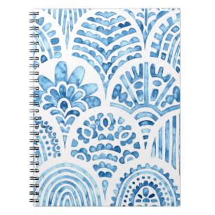 Seamless moroccan pattern. Wavy vintage tile. Blue Notebook