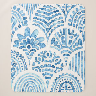 Seamless moroccan pattern. Wavy vintage tile. Blue Sherpa Blanket