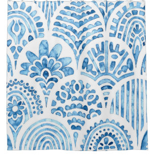 Seamless moroccan pattern. Wavy vintage tile. Blue Shower Curtain