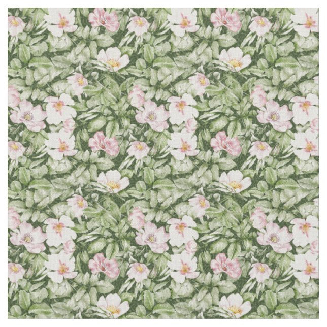 Seamless nature pattern Green and pink flowers Fabric (Close Up)