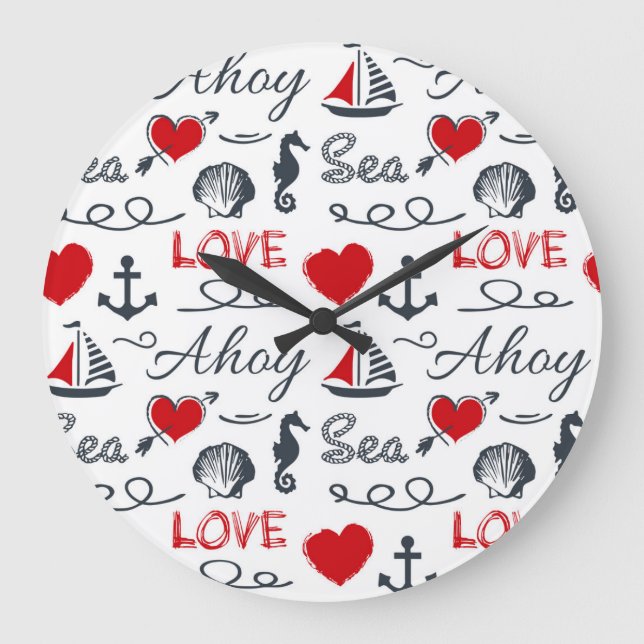 Seamless nautical pattern large clock (Front)