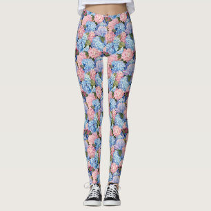 Seamless Of Pink and Blue Hydrangea Flowers Leggings