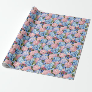 Seamless Of Pink and Blue Hydrangea Flowers Wrapping Paper