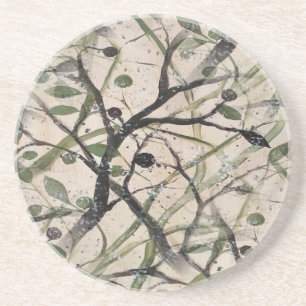 Seamless Olive Branch Abstract Art Pattern Coaster