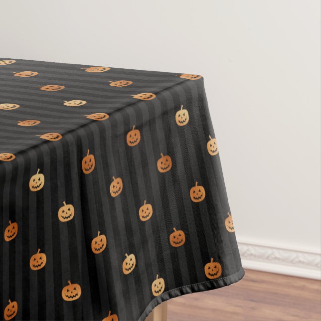 Seamless Orange Foil Pumpkins & Stripes Halloween Tablecloth (In Situ)