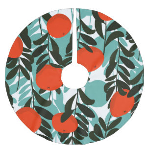 Seamless Orange Fruit Garden Print Brushed Polyester Tree Skirt