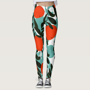 Seamless Orange Fruit Garden Print Leggings