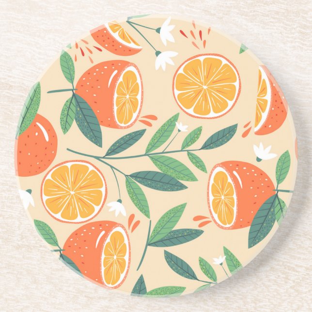 Seamless orange pattern, abstract vintage art. coaster (Front)