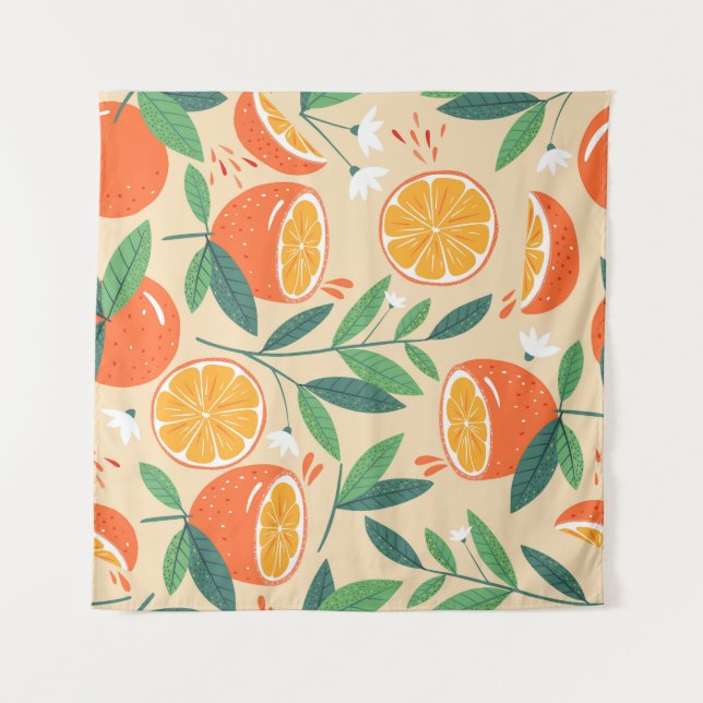 Seamless orange pattern, abstract vintage art. tapestry (Front)