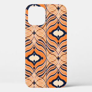 Seamless Oriental pattern, black, orange ornament. iPhone 12 Case