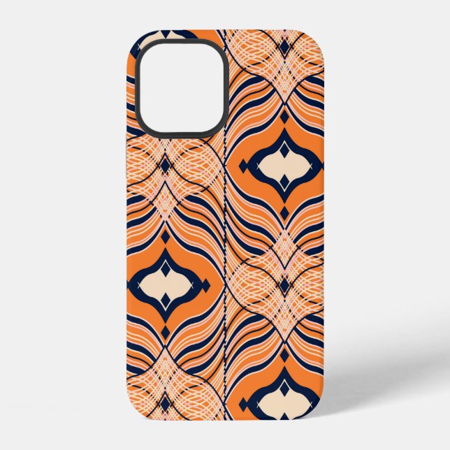 Seamless Oriental pattern, black, orange ornament. iPhone Case (Back)