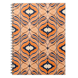 Seamless Oriental pattern, black, orange ornament. Notebook