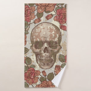 Seamless ornament in a retro style with skulls and bath towel