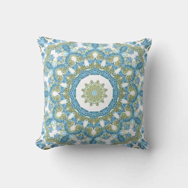 Seamless ornamental blue green white decor decorat cushion (Front)