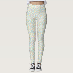 Seamless ornamental pastel green blue beige decor leggings