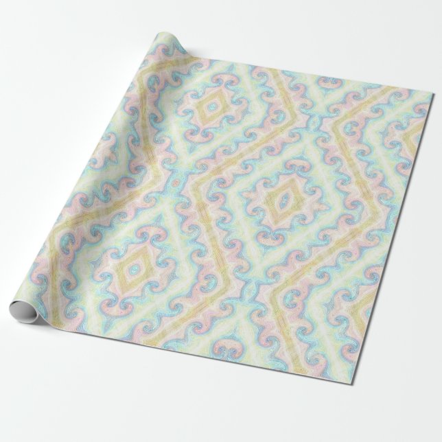 Seamless ornamental pastel green blue beige decor wrapping paper (Unrolled)