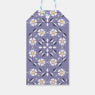 Seamless ornamental violet white flowers pastel bl gift tags