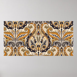 Seamless Paisley floral pattern. Colourful ornamen Poster