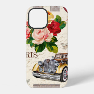 Seamless Paris vintage background with retro car, iPhone 12 Case