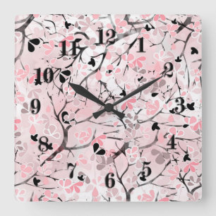 Seamless pastel floral flowers pink blush leaves t square wall clock