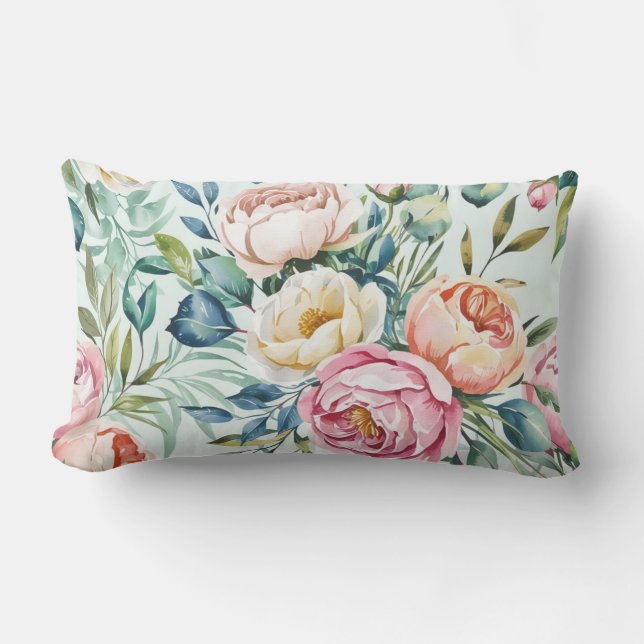 Seamless Pastel Floral Pattern Lumbar Cushion (Front)