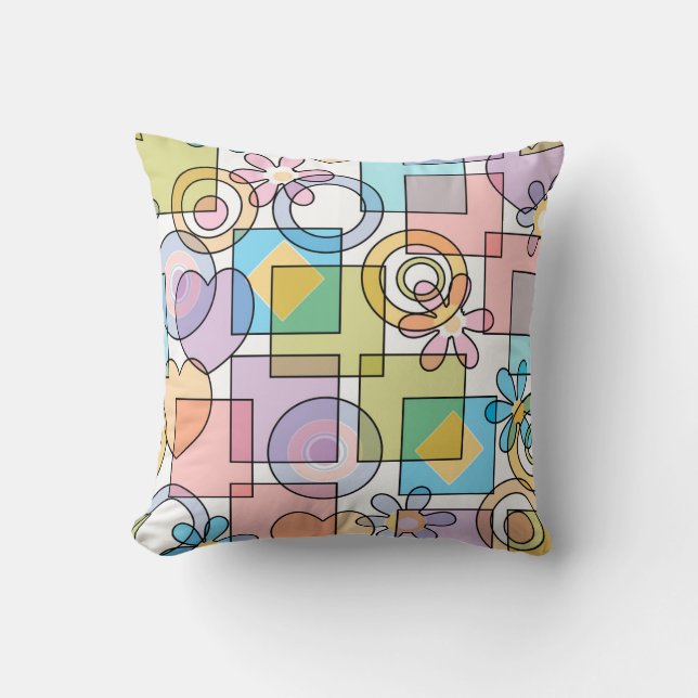 Seamless pastel geometrical shapes squares circles cushion (Front)