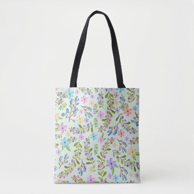 Seamless Pastel Twigs Floral Pattern Tote Bag (Front)