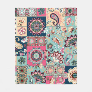 Seamless patchwork background with paisley and flo fleece blanket