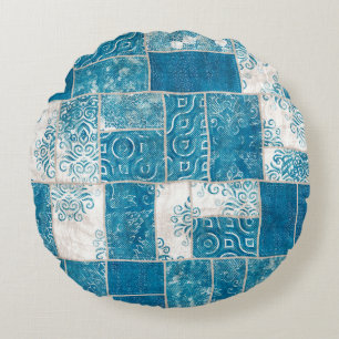 Seamless patchwork collage mix quilt pattern print round cushion