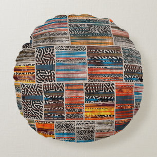 Seamless patchwork collage mix quilt pattern print round cushion