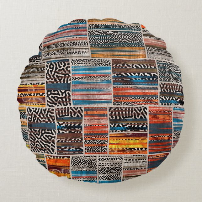 Seamless patchwork collage mix quilt pattern print round cushion (Front)