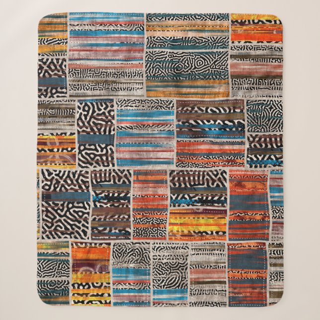 Seamless patchwork collage mix quilt pattern print sherpa blanket (Front)