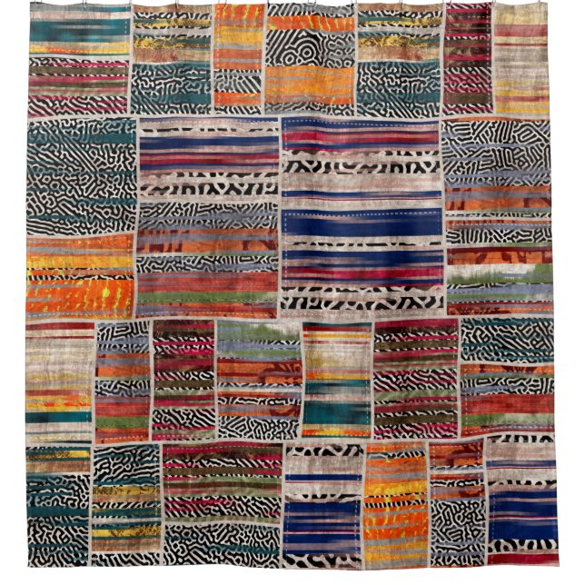 Seamless patchwork collage mix quilt pattern print shower curtain (Front)