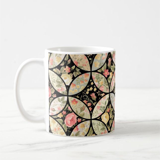 seamless patchwork floral pattern coffee mug (Left)