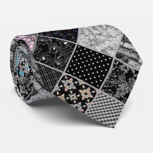 Seamless patchwork monochrom black gray white patc tie