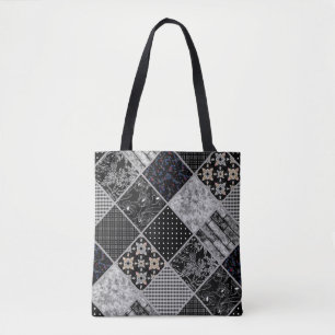 Seamless patchwork monochrom black grey white patc tote bag