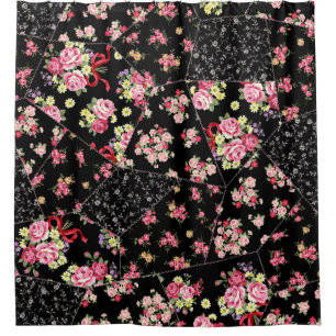 Seamless patchwork of pretty floral design shower curtain