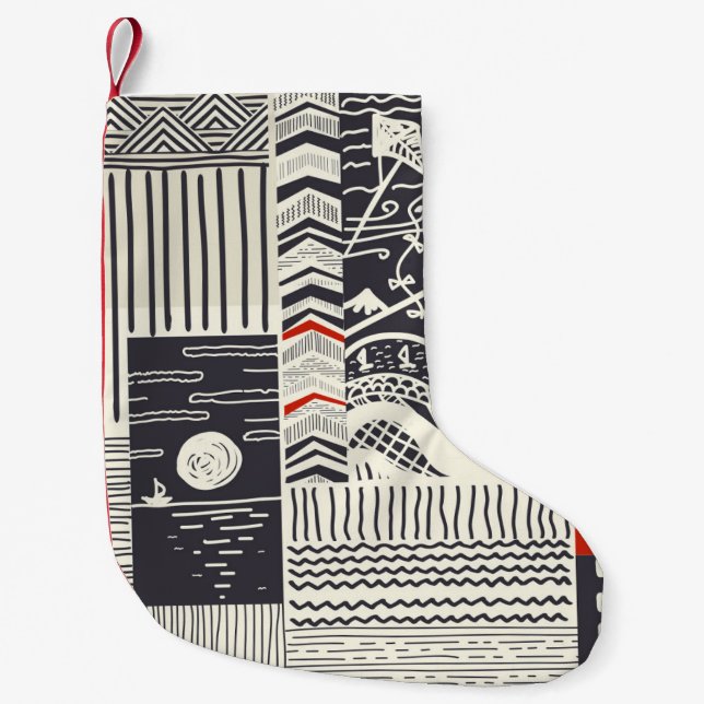 Seamless patchwork pattern from abstract doodles.  small christmas stocking (Front)