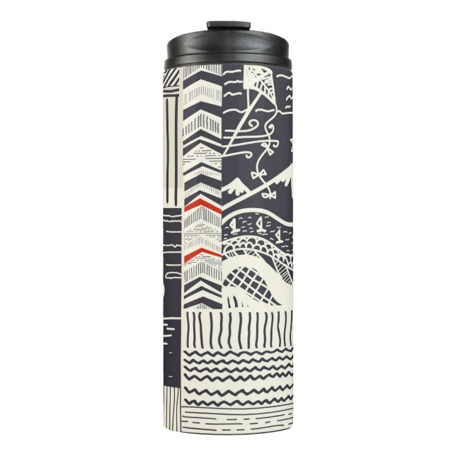 Seamless patchwork pattern from abstract doodles.  thermal tumbler (Front)