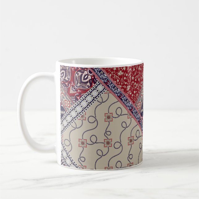 Seamless patchwork pattern on navy patchwork, abst coffee mug (Left)