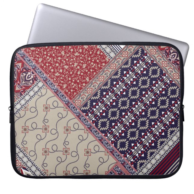 Seamless patchwork pattern on navy patchwork, abst laptop sleeve (Front)