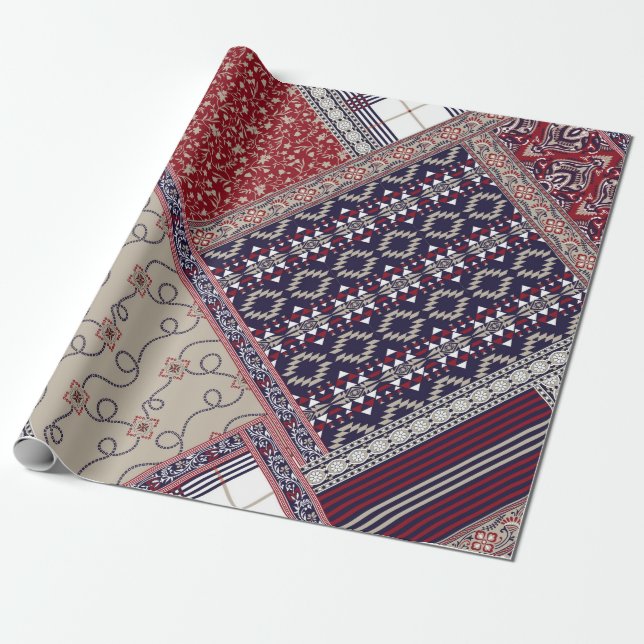 Seamless patchwork pattern on navy patchwork, abst wrapping paper (Unrolled)