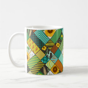 Seamless patchwork pattern with cereals, sunflower coffee mug