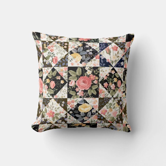 seamless patchwork pattern with flowers cushion (Front)