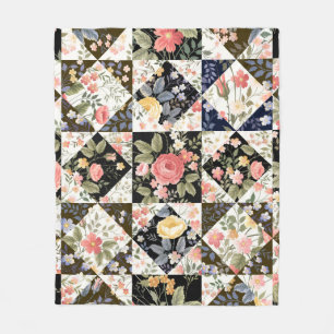 seamless patchwork pattern with flowers fleece blanket