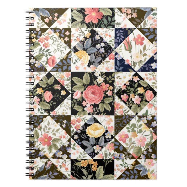 seamless patchwork pattern with flowers notebook (Front)