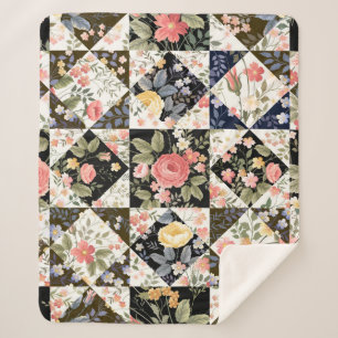 seamless patchwork pattern with flowers sherpa blanket