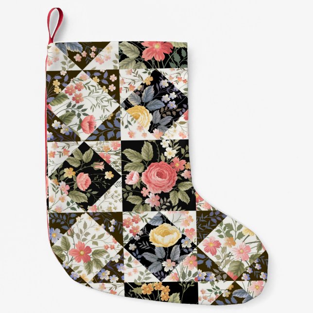 seamless patchwork pattern with flowers small christmas stocking (Front)