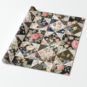 seamless patchwork pattern with flowers wrapping paper