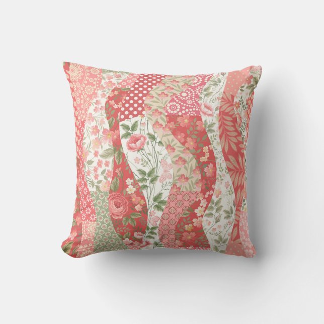 seamless patchwork pattern with roses cushion (Front)
